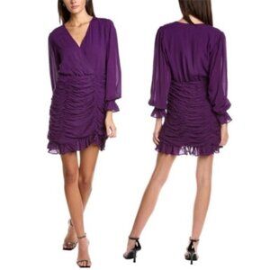 Hutch Higgins Long Sleeve Ruched Purple Party Dress - Size Large